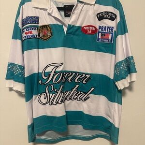 Forever Situated Striped Shirt - Teal and White